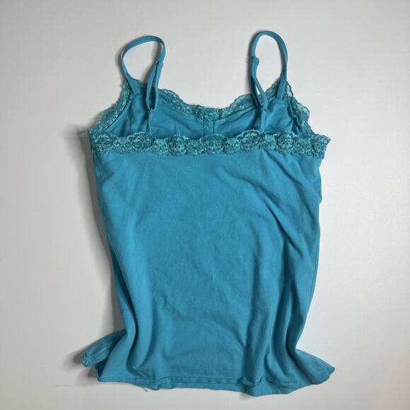 Y2k Faded Glory Womens Lace Trim Cami Tank Top Size M Teal Stretch Bra Buttons - Picture 2 of 8